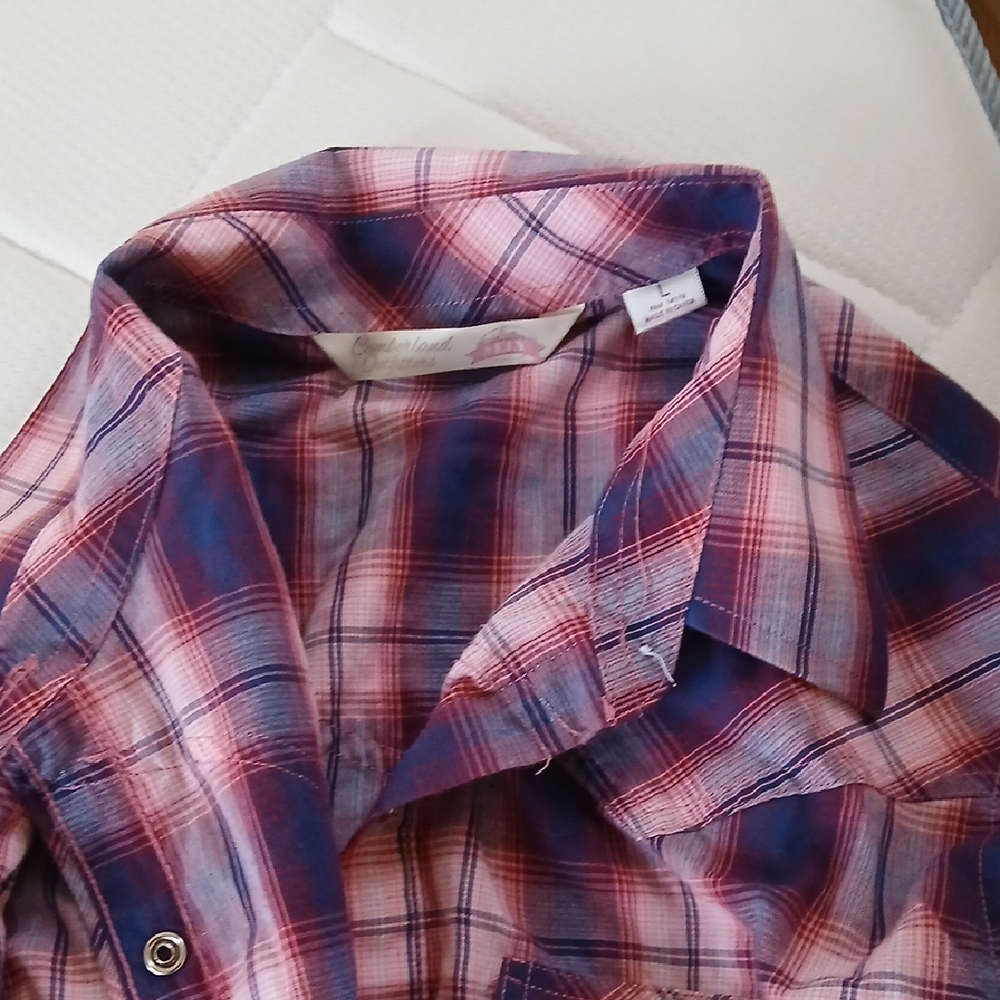 Women’s Pink and Blue Plaid Button-Down Shirt